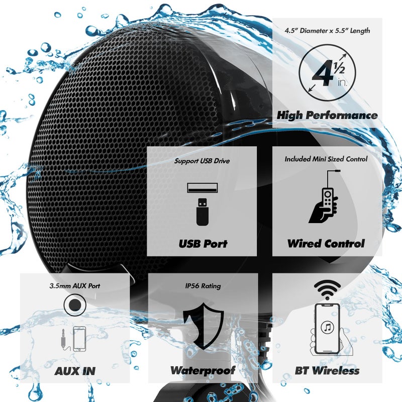 GoHawk Bluetooth Motorcycle Speakers | 4.5" Waterproof Motorcycle Stereo System | Built-in Amplifier Audio Music Player w/USB AUX, Great for Harley Touring ATV Scooter 4-Wheeler, AN4-X Black - Image 2